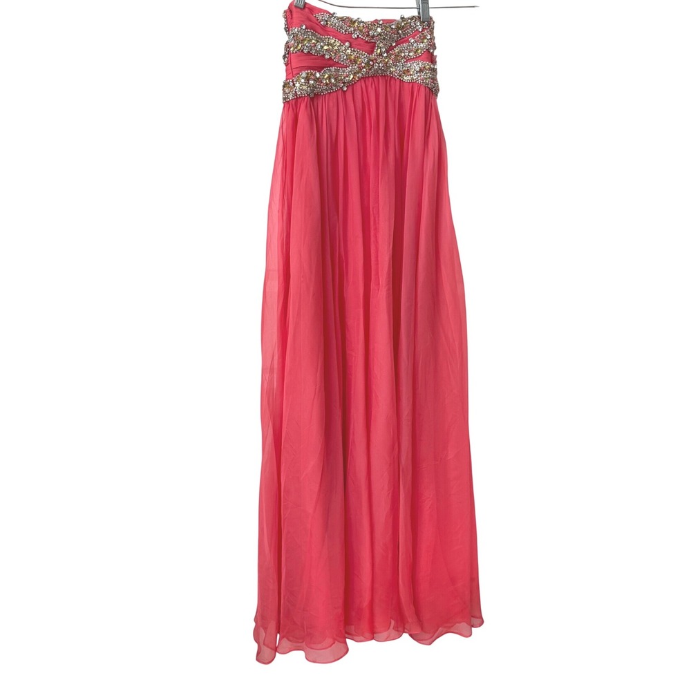 Sherri Hill vintage Coral Pink Beaded Strapless Formal Evening Gown Dress